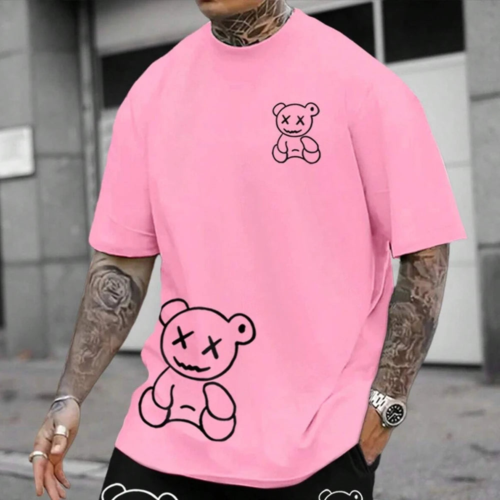 2025 Summer Men's Clothing 100% Cotton Men T-shirt HD Printing Funny Bear Going Out Track Boyfriend Gift