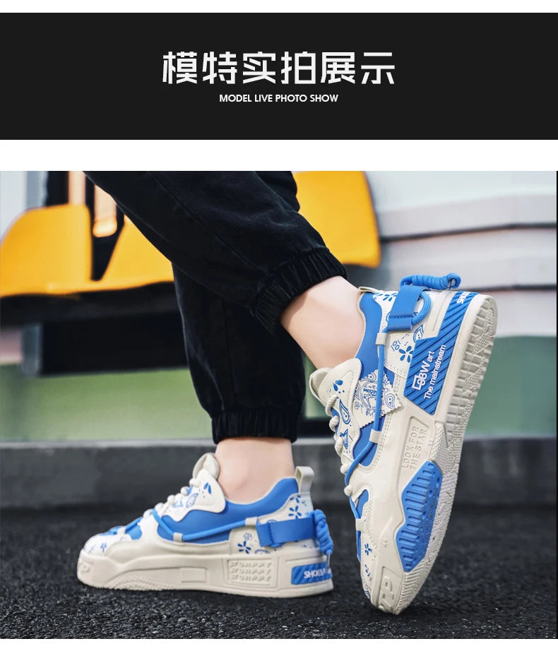 Men's thick soled casual shoes four season soft soled outdoor walking shoes student flat shoes youth fashion sports board shoes