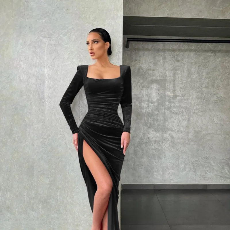 Dress Women Summer 2022 Women Europe New Split Sense Pure Color Led High Waist Dresses Casual Vestidos OLNAL8752