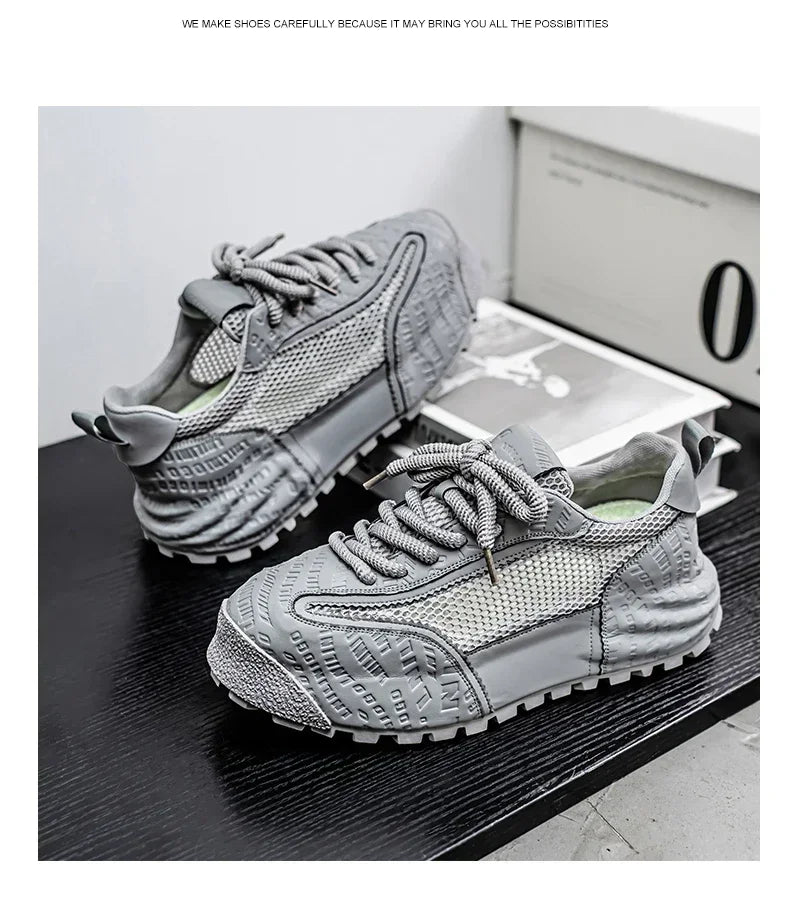 New 2025 Spring Large-mesh, High-quality Lace-up Mesh, High-quality Breathable and Fashionable Thick-soled Casual Shoes