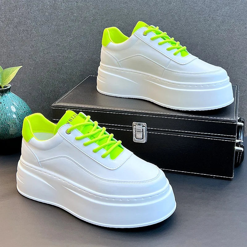 Men's Height Increasing Shoes New White Fashion Breathable Thick Soled Flat Shoes Trend Versatile Casual Board Shoes man