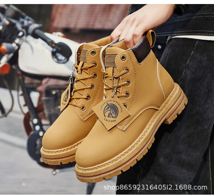 Men's Boots Lace Up 2024 Winter New High Top Leisure All-match Men's Casual Boots Non-slip Trend Rubber Men Flat Boots