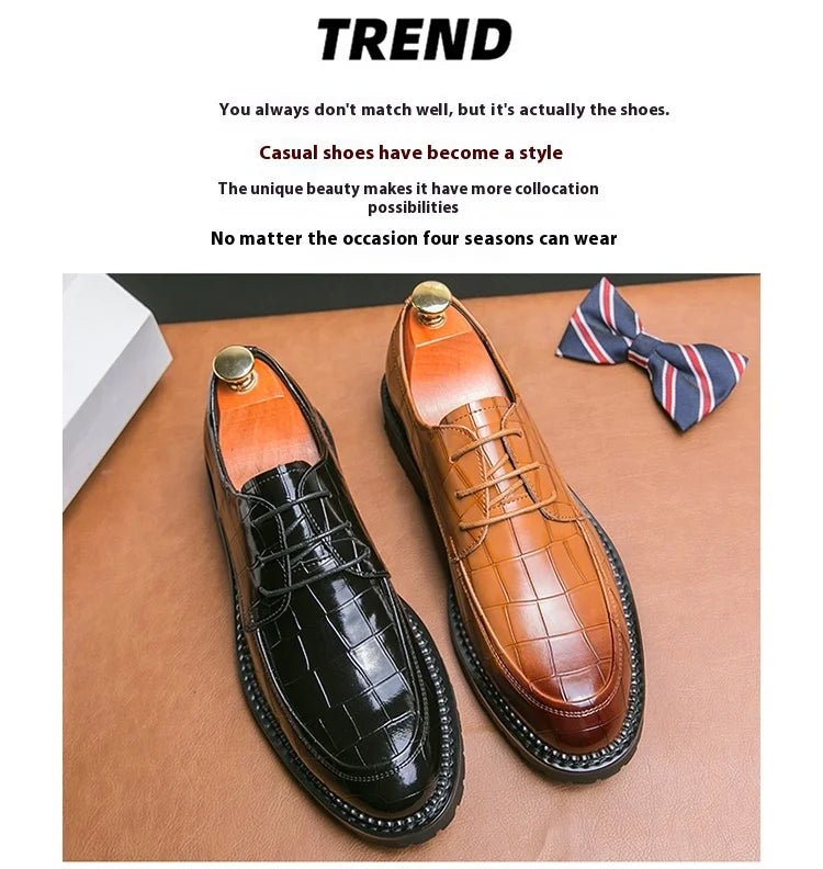 Business shoes British casual shoes Increase leather shoes Korean version breathable lace-up hair stylist men's shoes