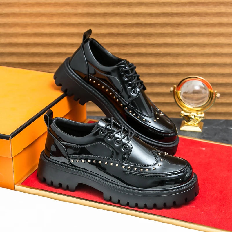Men Casual Office Business Formal Oxford Thick Bottom Dress Shoes Men Gentleman Outdoor Patent Leather Wedding Shoes Fashion