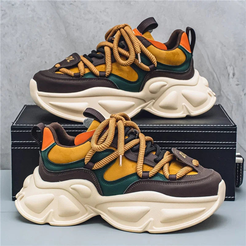 Chunky Sneaker Men Designer Sport Shoes Fashion Casual Microfiber Leather Fabric Breathable Height Increased Flat Platform Shoes