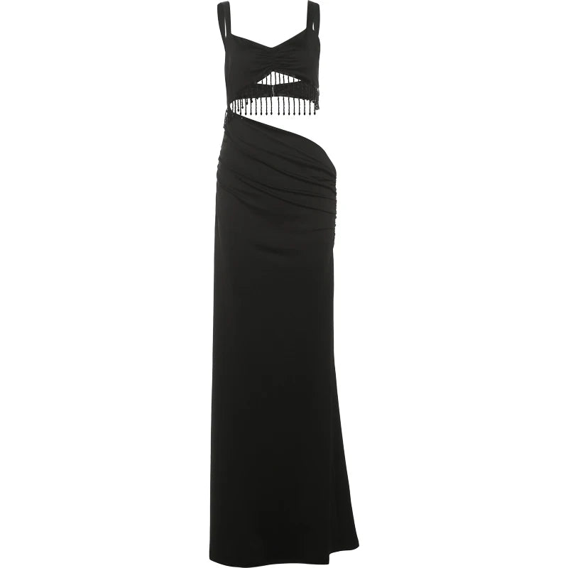 Weird Puss Sexy Hollow Tassel Women Dress Y2K Backless Sleeveless Side Ruched Summer Fashion Midnight Clubwear Backless Vestidos