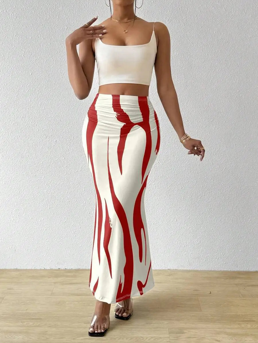 Long Skirts For Women Dressy Casual Graphic Zebra Print Pleated Skirts Spring New Fashion Elastic High Waist Geometry Streetwear
