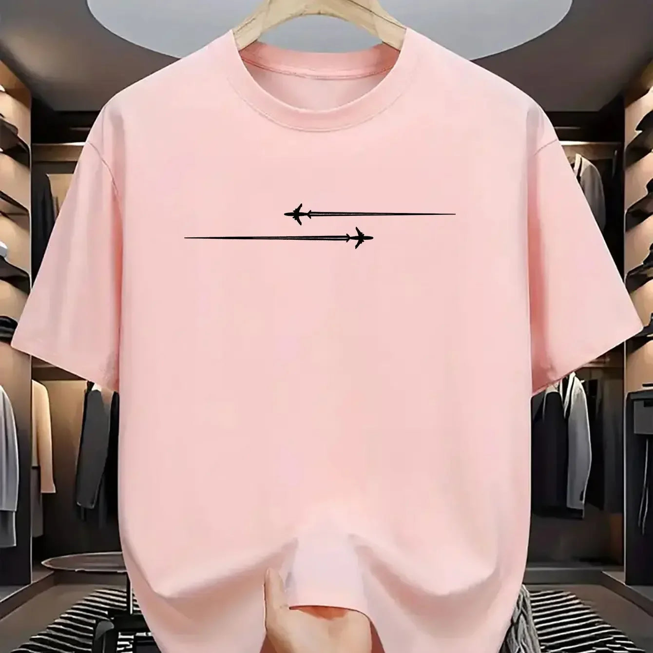 Summer Men's Casual Large Creative Aircraft Pattern Printing Comfortable Sports Round Neck Short Sleeve T-shirt