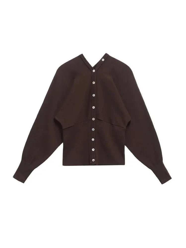 TRZA Women's Fashion Front Button V Neck Knit Cardigan Sweater Long Sleeve Fitted Hem Chic Outerwear Female Tops