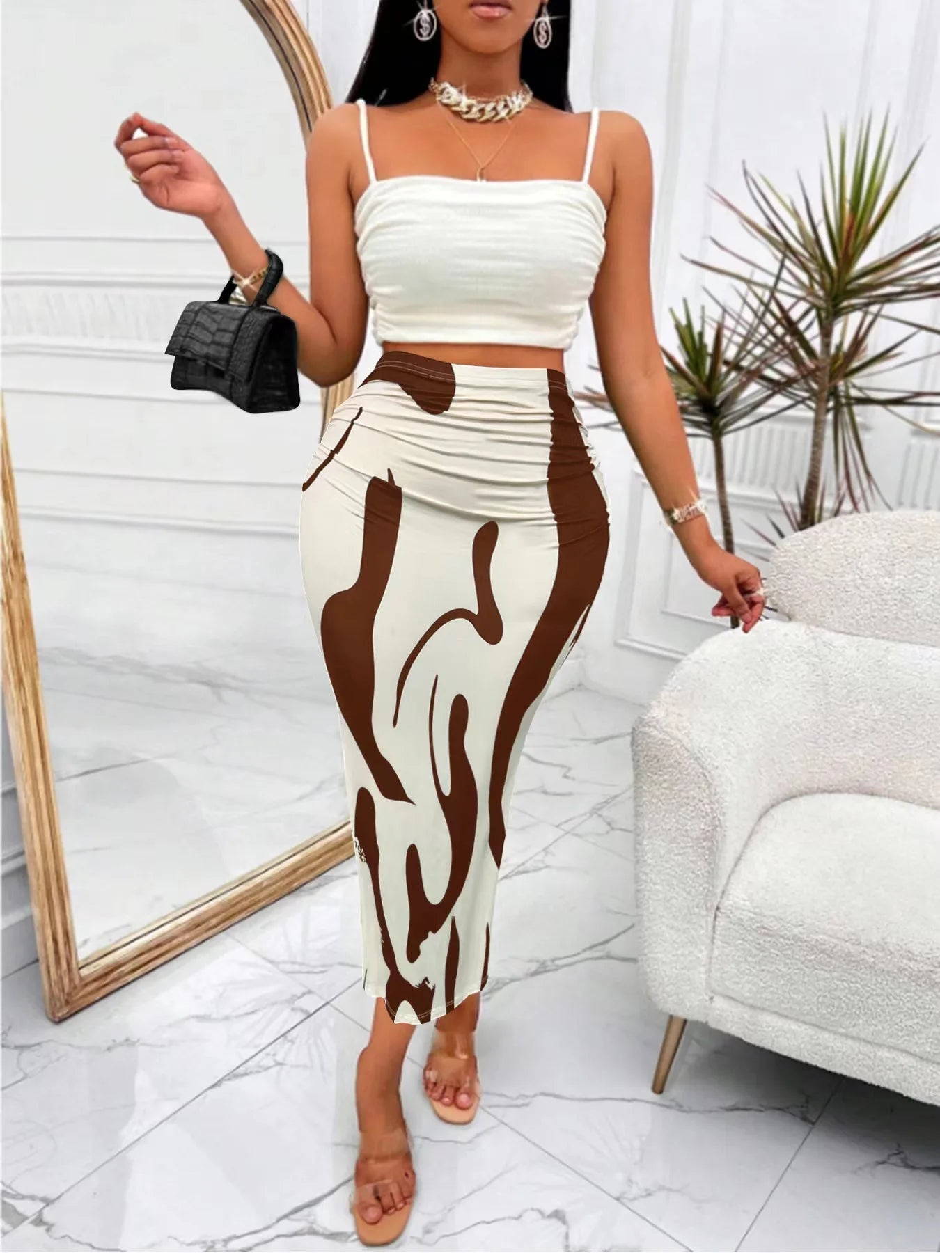 Long Skirts For Women Dressy Casual Graphic Zebra Print Pleated Skirts Spring New Fashion Elastic High Waist Geometry Streetwear