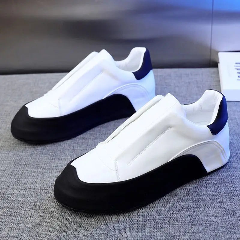 Sneakers Casual Men Cover Bottom Board Shoes Fashion Easy Matching Leather Fabric Breathable Increased Internal Platform Shoes