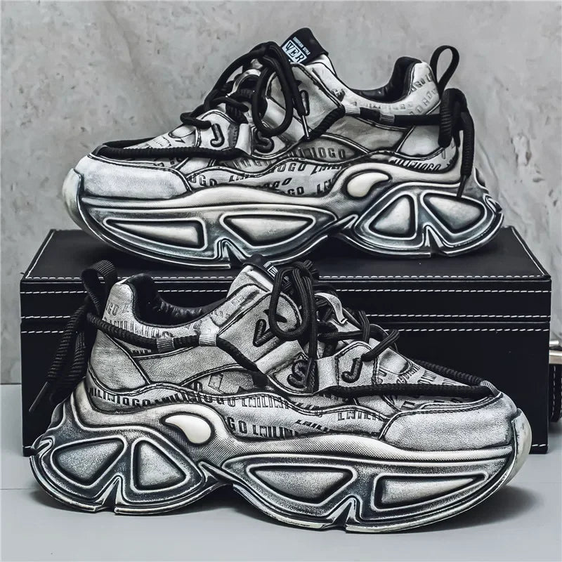 Chunky Sneaker Men Designer Sport Shoes Fashion Casual Microfiber Leather Fabric Breathable Height Increased Flat Platform Shoes