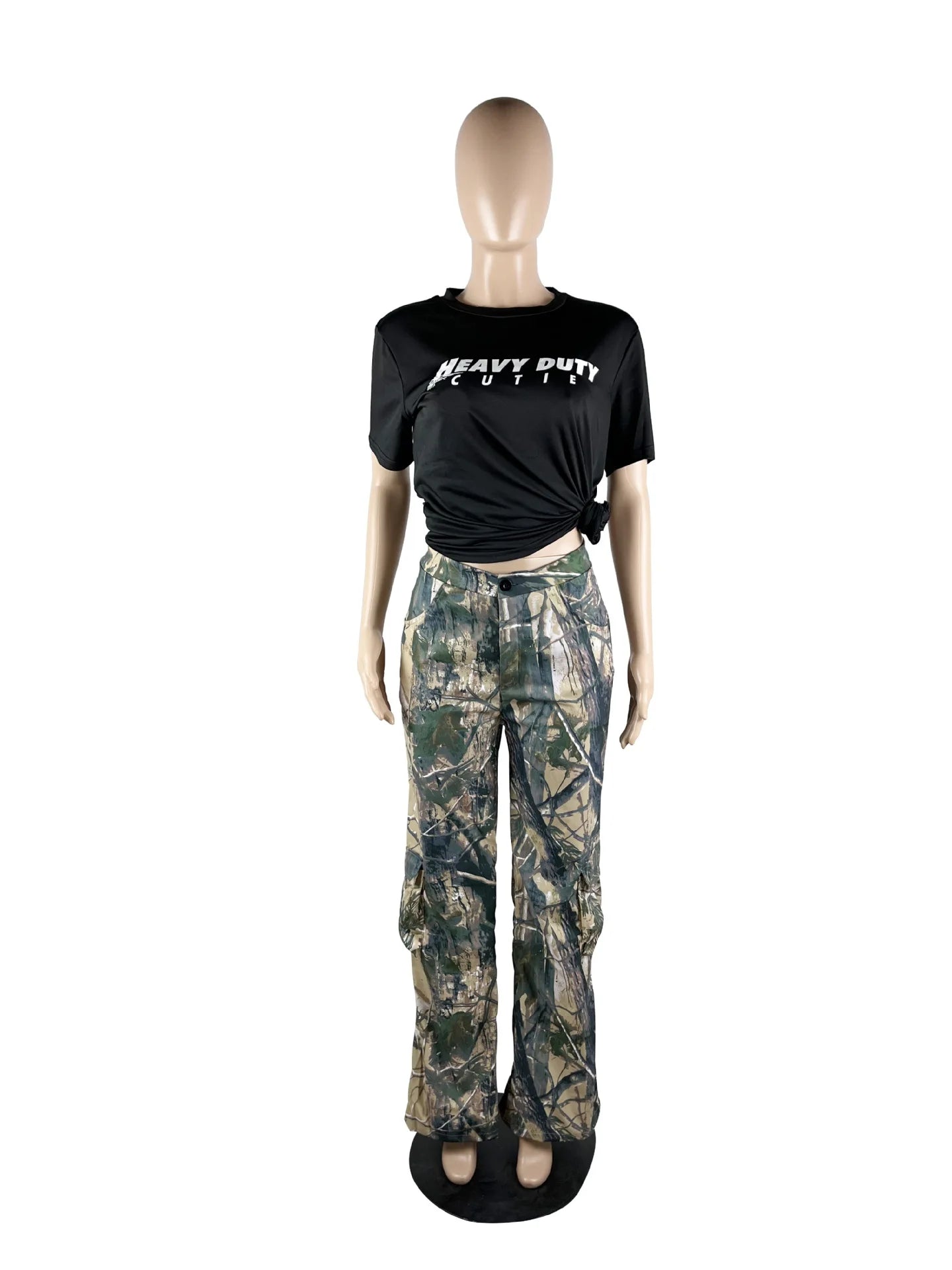 FAGADOER Casual Camouflage Cargo Pants Fashion Y2K Street Wide Leg Pants Women High Waisted Button Pocket Trousers Bottoms 2023