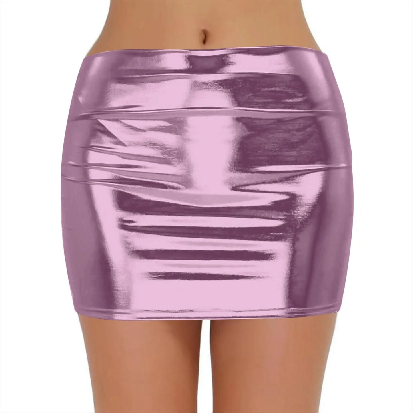 Sexy PU Leather Short Skirts for Women Club Prom Performance Solid High Waist Mini Skirt Gold Red Shine Bright Fladas Mujer XXL
