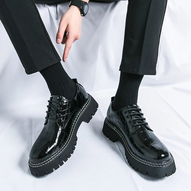 Fashion Thick Bottom Man Oxford Footwear Lace-Up Outdoor Male Shoes Fashion Casual Shoes Artificial Leather Mens Business Shoes
