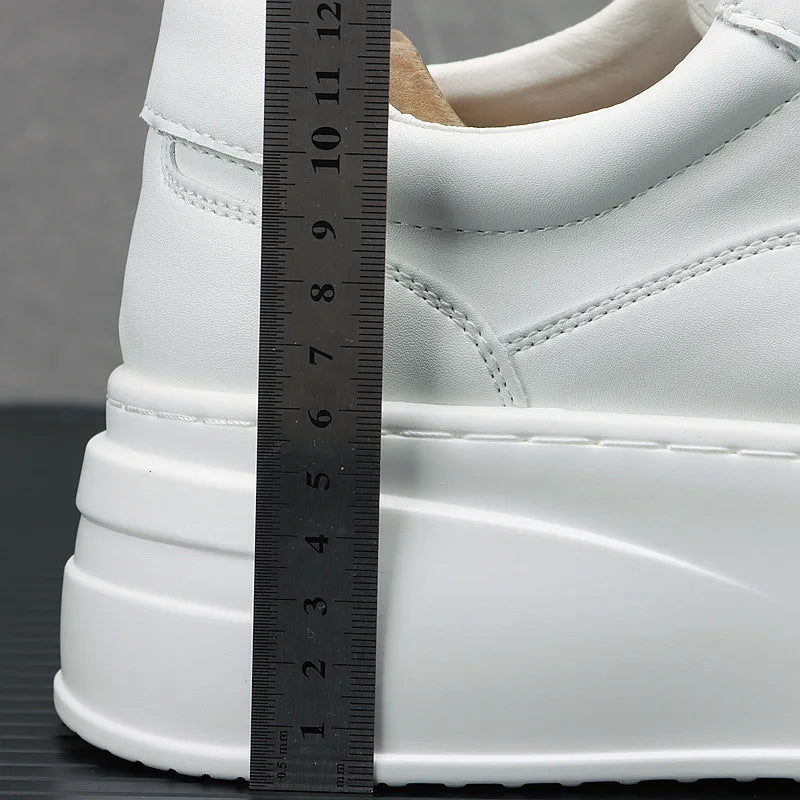 Men's Height Increasing Shoes New White Fashion Breathable Thick Soled Flat Shoes Trend Versatile Casual Board Shoes man
