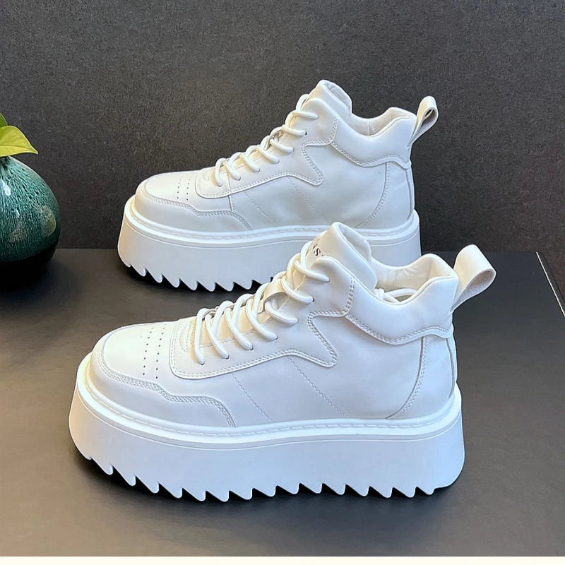 2025 New Mens Shoes High Top Male Sneakers Leather Platform Shoes Comfortable Outdoor Men Running Shoes Breathable Tenis Hombres
