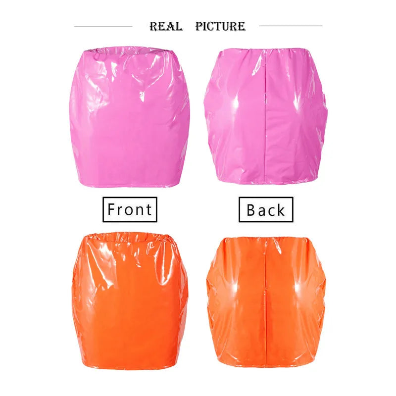 Women High Waist Pu Leather Skirts Solid Black Red Orange Sexy Pencil Mini Skirts