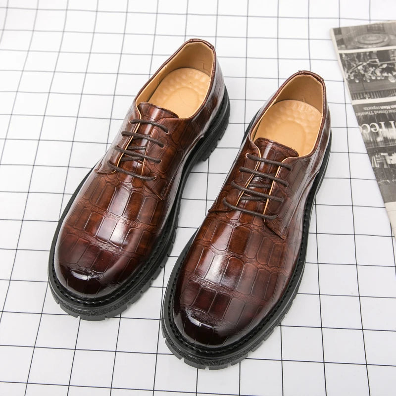 2024 Men's Thick soled Oxford Shoes Fashion Versatile Breathable Office Classic Business Luxury Designer Formal Crocodile Shoes