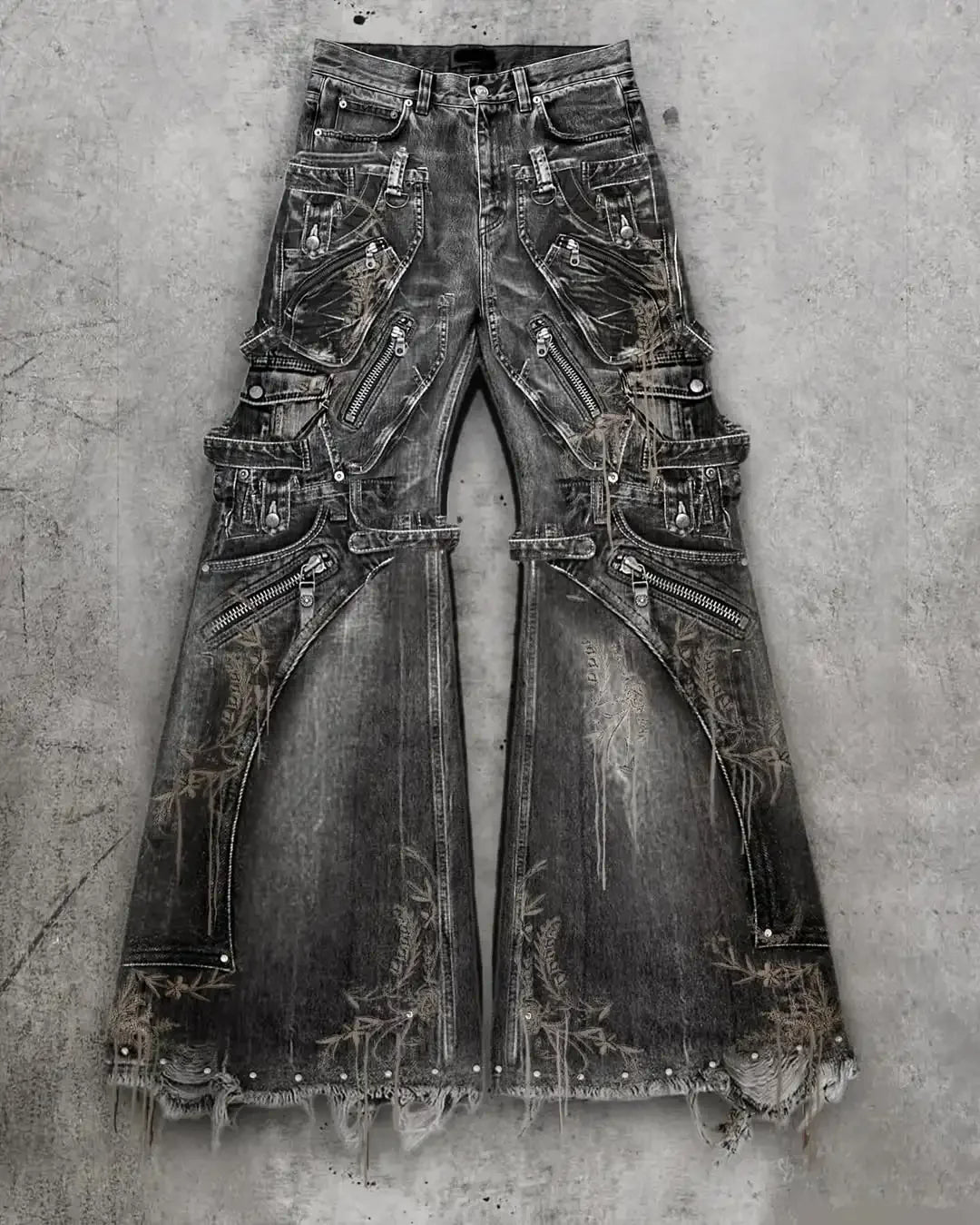 European and American oversized pocket washed wide leg straight leg jeans men's y2k Harajuku high street denim wide leg pants