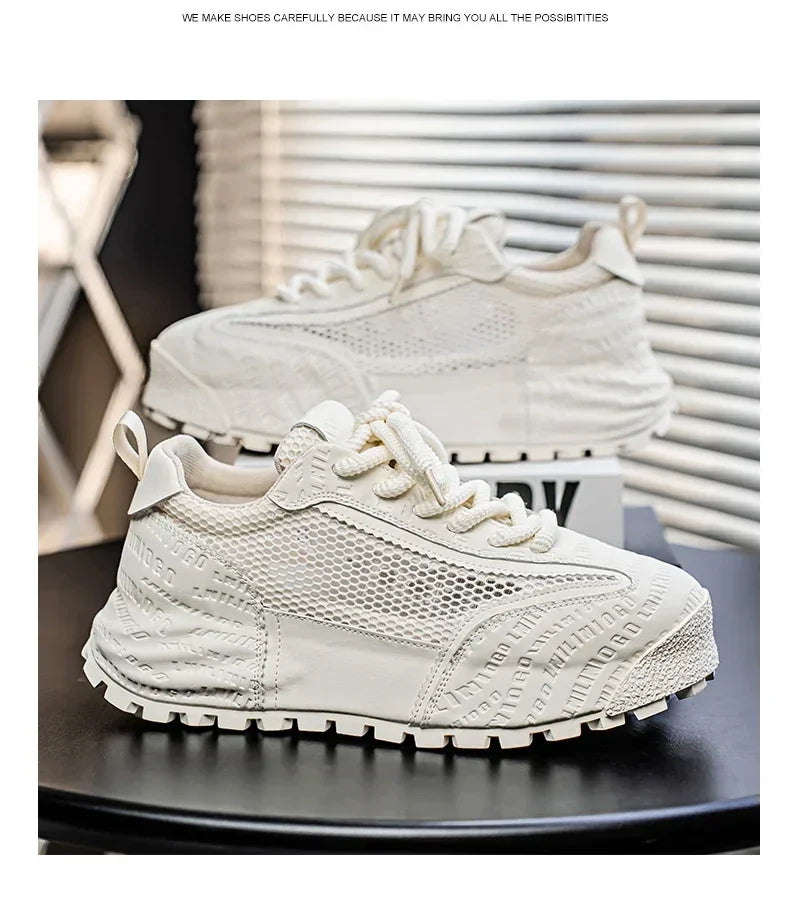 New 2025 Spring Large-mesh, High-quality Lace-up Mesh, High-quality Breathable and Fashionable Thick-soled Casual Shoes
