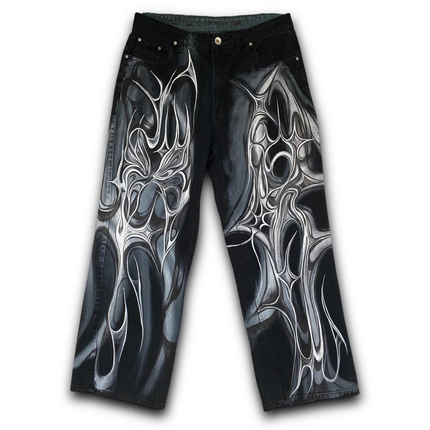 Vintage Mens Baggy Black Jeans Summer Gothic Cross Graffiti Straight Denim Pants High Street Women Casual Wide Leg Trousers
