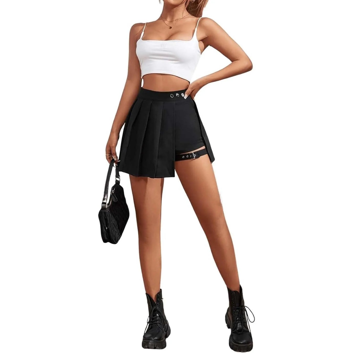 Women's Trouser Skirt Short Trousers Casual Skirt With Buckle Gothic Pleated Skirt Pleated Rave Skirt Cargo Trouser