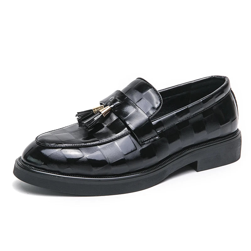 Fashion Business Chequer Loafers Men's Slip-On Brown Office Moccasins Male Dress Shoes Career Black Leather Shoes Plus Size38-47