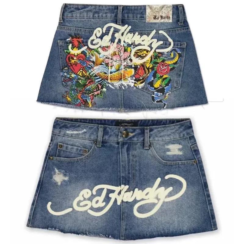 Euphoria Women Vintage Y2K Style High Street Pockets Sexy Skirts 2025 Spring Casual High Waist Vintage Hotsweet Mini Denim Skirt