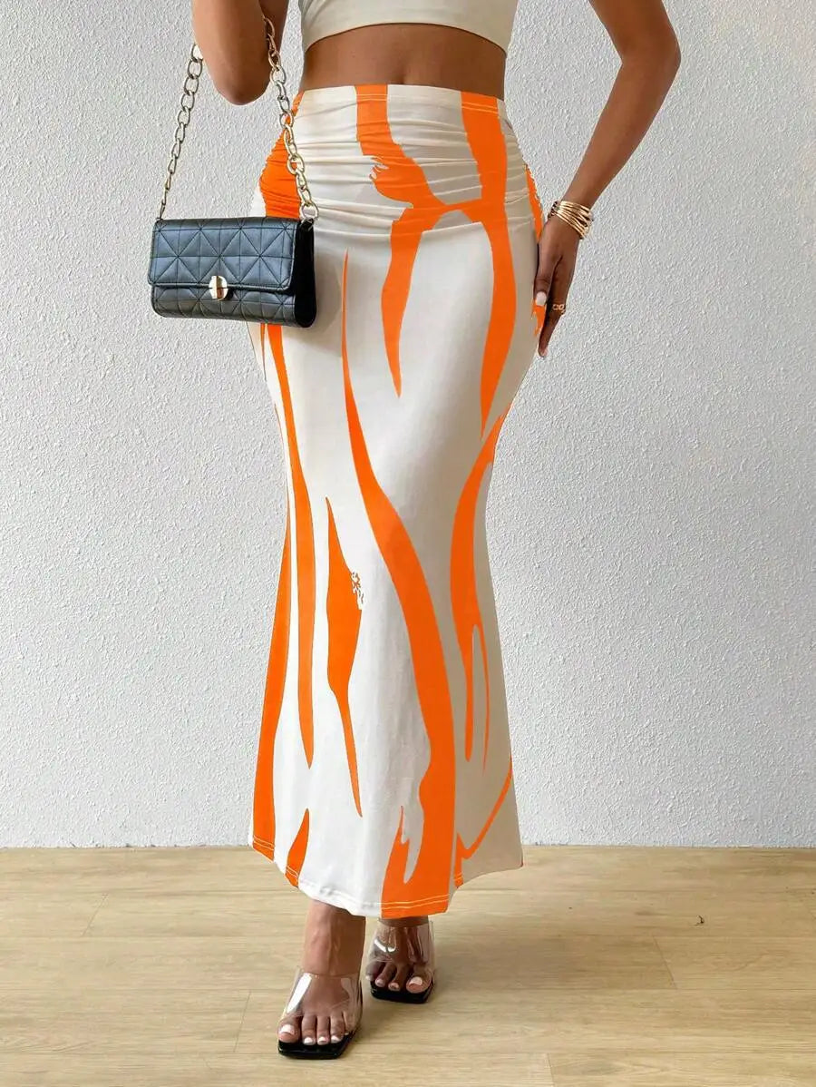 Long Skirts For Women Dressy Casual Graphic Zebra Print Pleated Skirts Spring New Fashion Elastic High Waist Geometry Streetwear