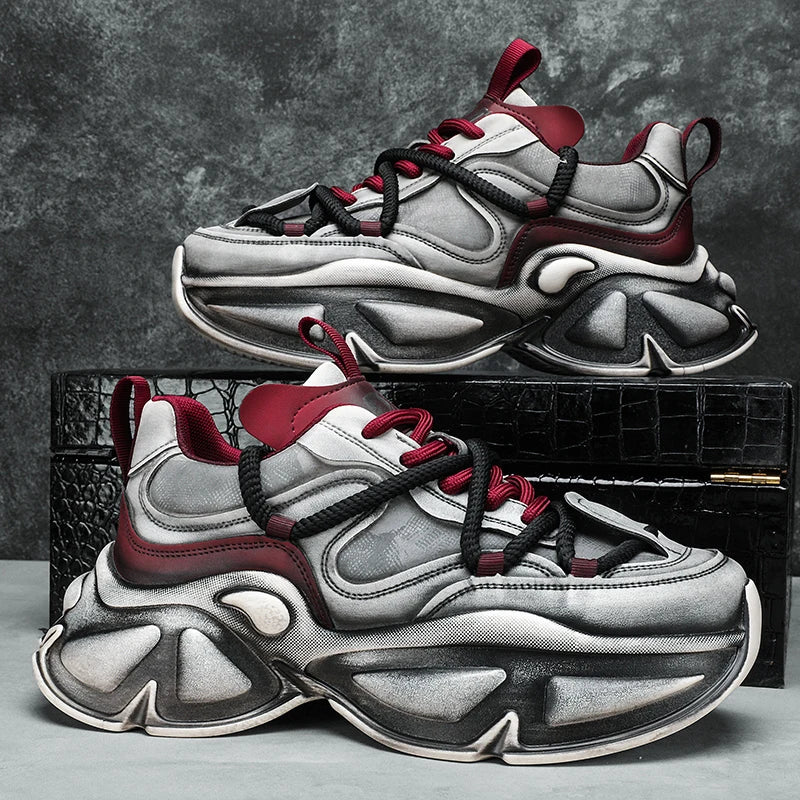 Chunky Sneaker Men Designer Sport Shoes Fashion Casual Microfiber Leather Fabric Breathable Height Increased Flat Platform Shoes