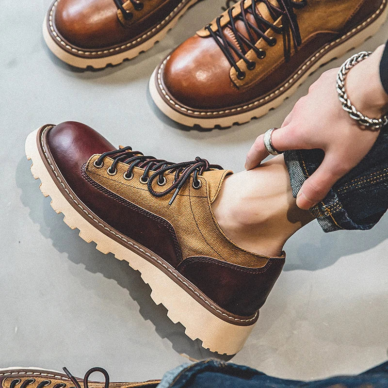 British Style Men's Work Shoes American Thick Soled Casual Shoes Men's Leather Trendy Shoes Retro Style Luxury Shoes