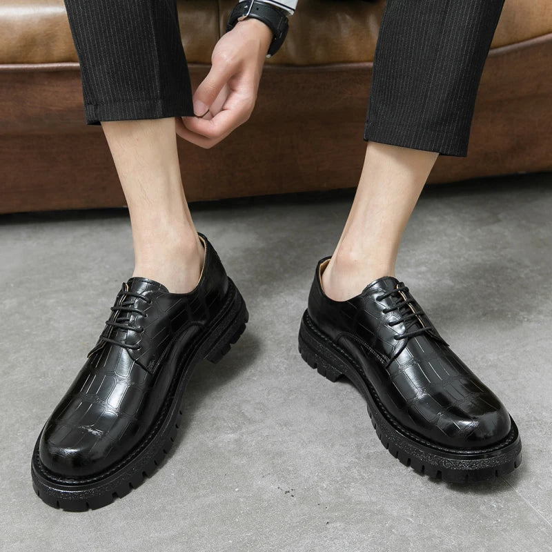 2024 Men's Thick soled Oxford Shoes Fashion Versatile Breathable Office Classic Business Luxury Designer Formal Crocodile Shoes