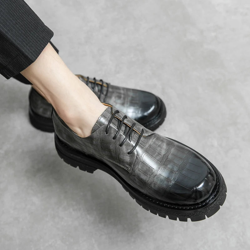 2024 Men's Thick soled Oxford Shoes Fashion Versatile Breathable Office Classic Business Luxury Designer Formal Crocodile Shoes