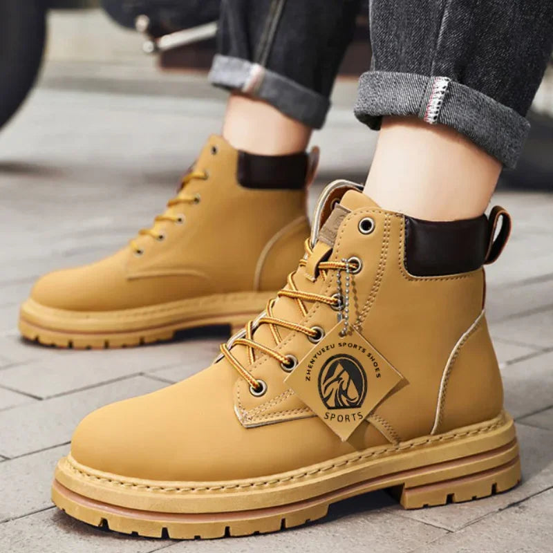 High Top Boots Men's Leather Shoes Fashion Outdoor Ankle Boots for Men Lace-Up Comfortable Male Boots Non Slip Flat Boot Botas