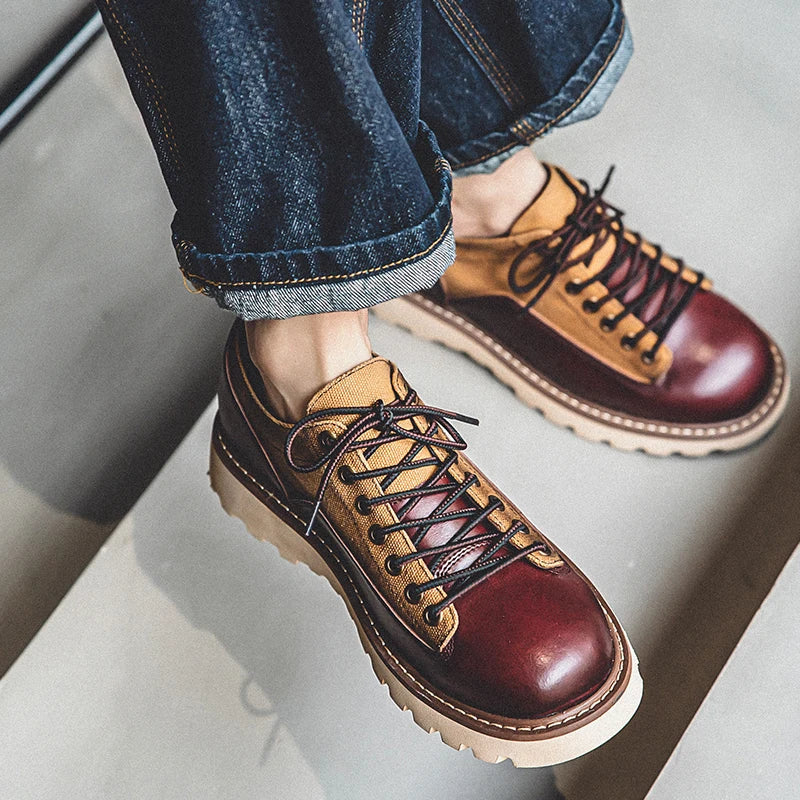 British Style Men's Work Shoes American Thick Soled Casual Shoes Men's Leather Trendy Shoes Retro Style Luxury Shoes