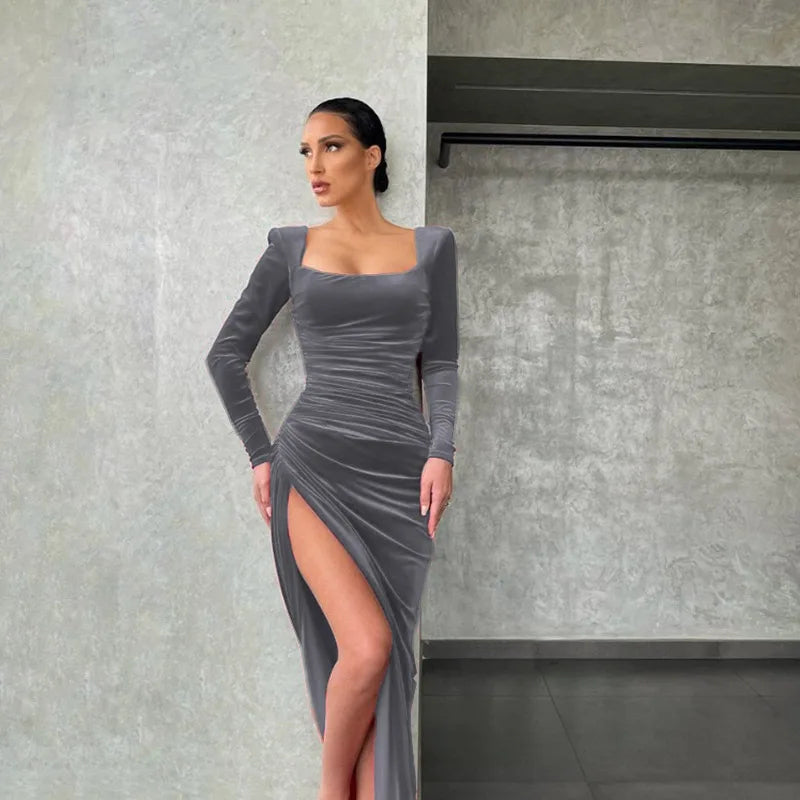 Dress Women Summer 2022 Women Europe New Split Sense Pure Color Led High Waist Dresses Casual Vestidos OLNAL8752