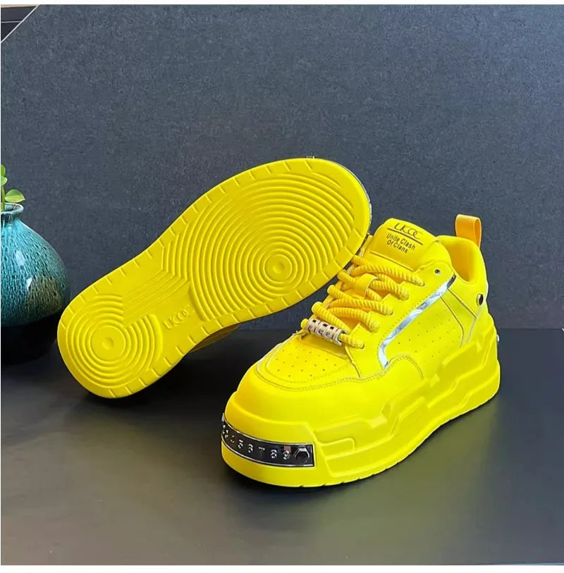 New Arrival Men Fashion Personalized and Trendy Yellow Shoes Spring Autumn Luxury Designer Metal Decoration Chunky Sneakers