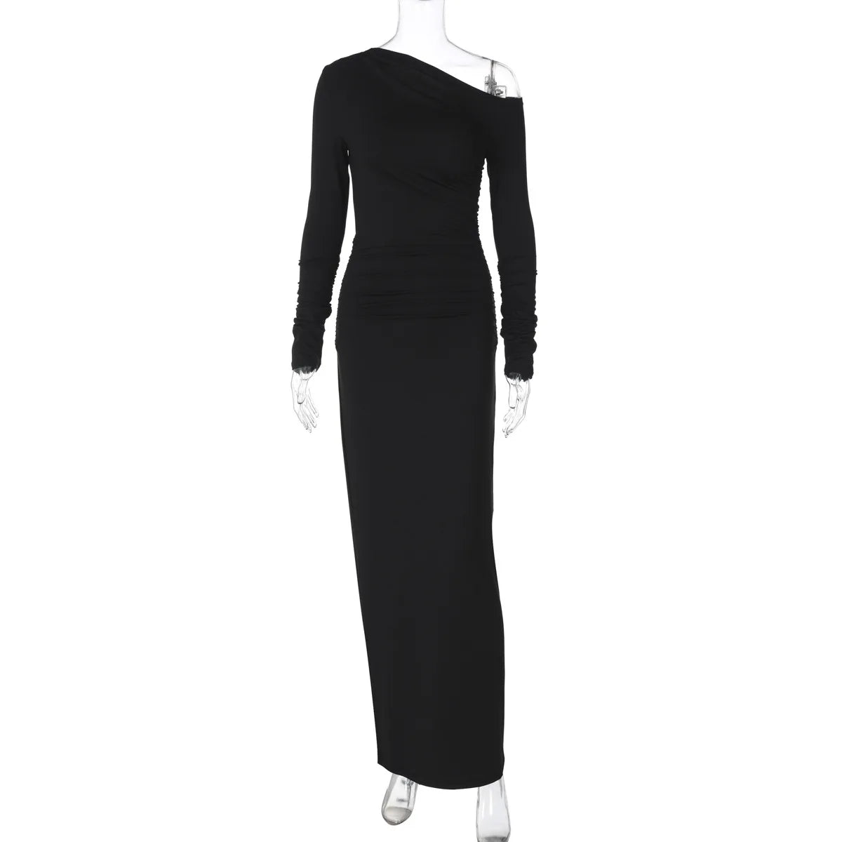 TARUXY White Skew Collar Long Sleeve Maxi Dress For Women 2024 Autumn Winter New Bodycon Elegant Party Dress Female High Waist