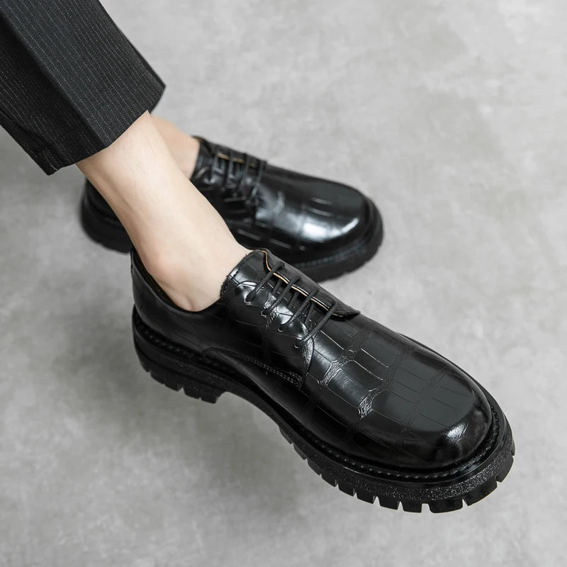 2024 Men's Thick soled Oxford Shoes Fashion Versatile Breathable Office Classic Business Luxury Designer Formal Crocodile Shoes