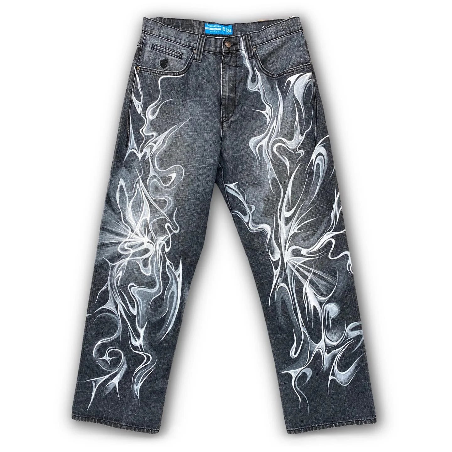 Vintage Mens Baggy Black Jeans Summer Gothic Cross Graffiti Straight Denim Pants High Street Women Casual Wide Leg Trousers