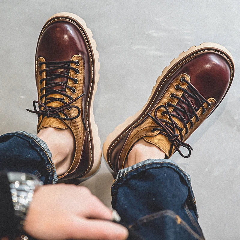 British Style Men's Work Shoes American Thick Soled Casual Shoes Men's Leather Trendy Shoes Retro Style Luxury Shoes