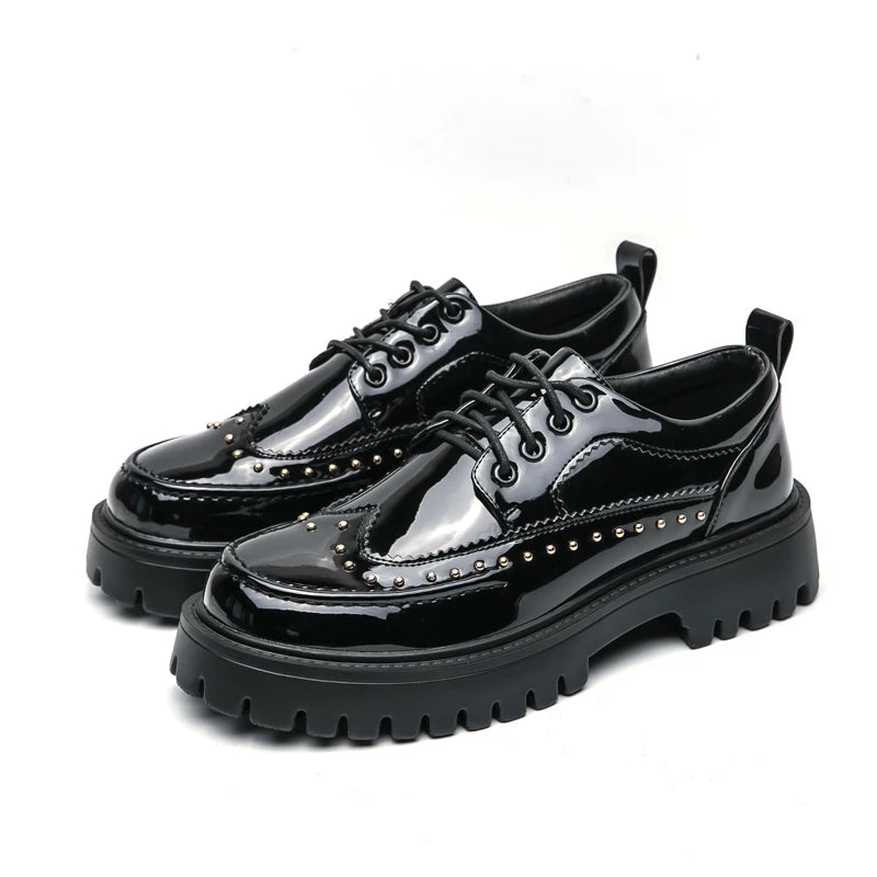 Men Casual Office Business Formal Oxford Thick Bottom Dress Shoes Men Gentleman Outdoor Patent Leather Wedding Shoes Fashion