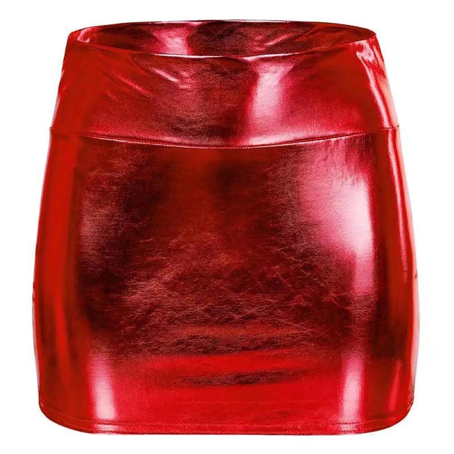 Sexy PU Leather Short Skirts for Women Club Prom Performance Solid High Waist Mini Skirt Gold Red Shine Bright Fladas Mujer XXL