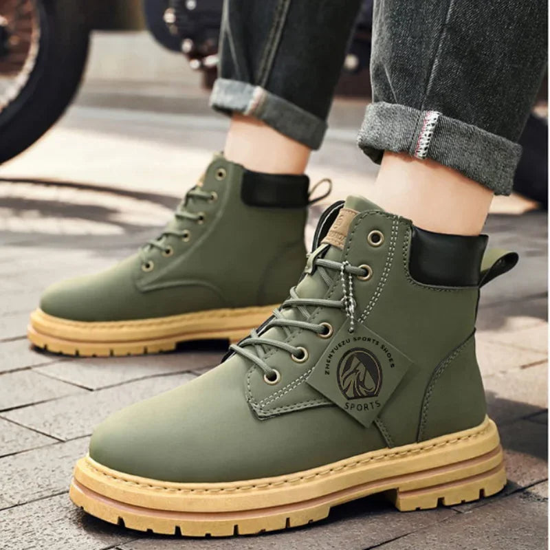 High Top Boots Men's Leather Shoes Fashion Outdoor Ankle Boots for Men Lace-Up Comfortable Male Boots Non Slip Flat Boot Botas