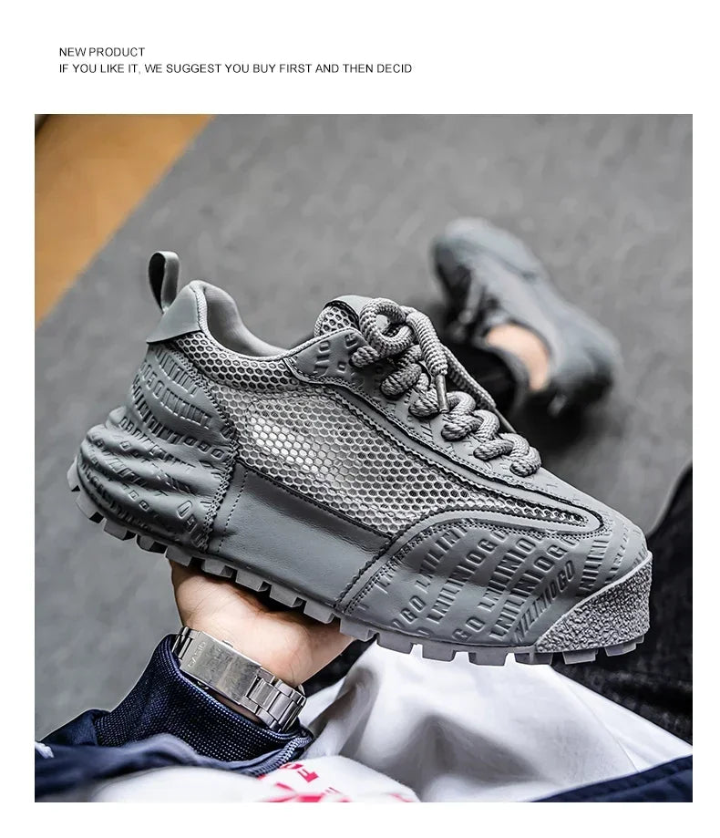 New 2025 Spring Large-mesh, High-quality Lace-up Mesh, High-quality Breathable and Fashionable Thick-soled Casual Shoes