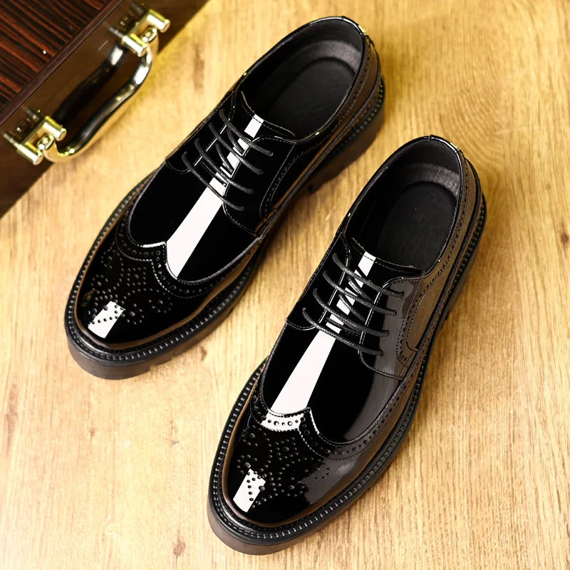 New Men Dress Shoes Elevator Shoes Genuine Leather Increase Business Lift Shoes Bright Upper For Man 8cm 10cm Heightening Shoes