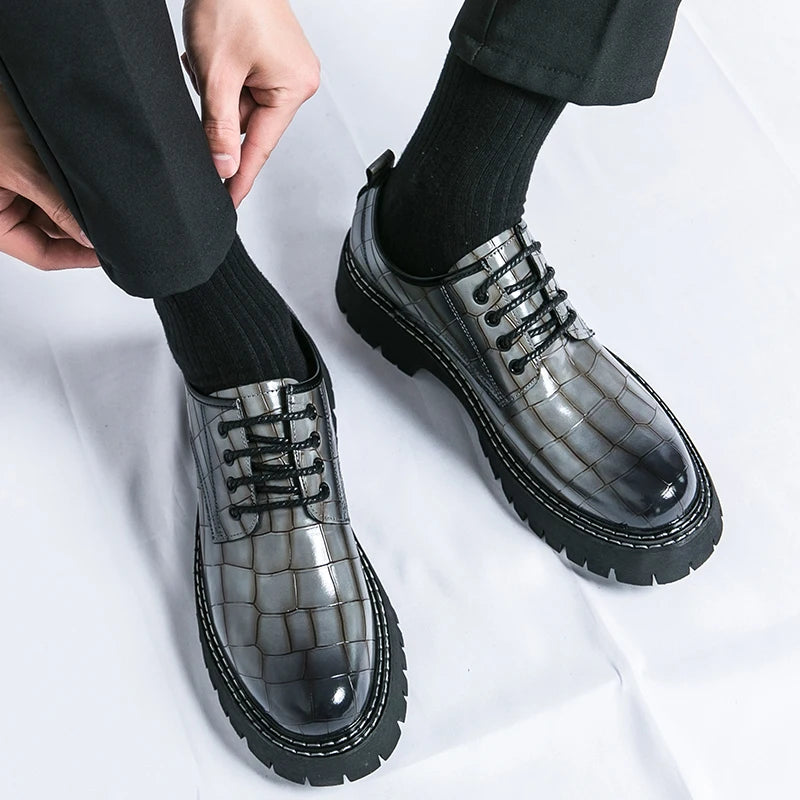 Fashion Thick Bottom Man Oxford Footwear Lace-Up Outdoor Male Shoes Fashion Casual Shoes Artificial Leather Mens Business Shoes