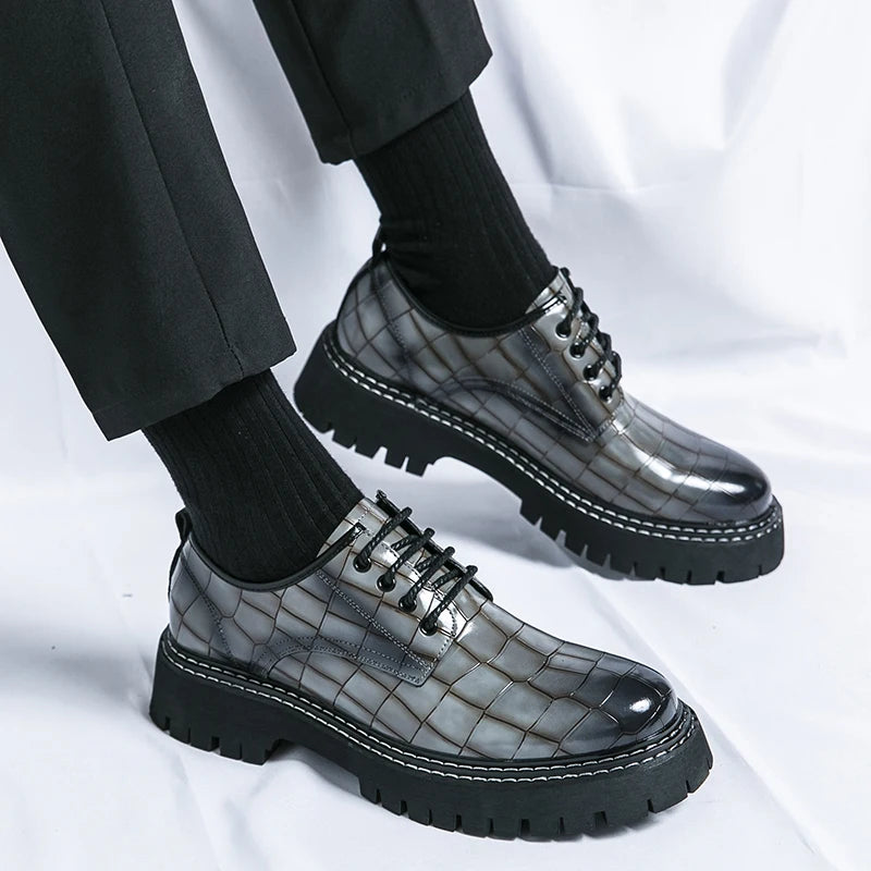 Fashion Thick Bottom Man Oxford Footwear Lace-Up Outdoor Male Shoes Fashion Casual Shoes Artificial Leather Mens Business Shoes
