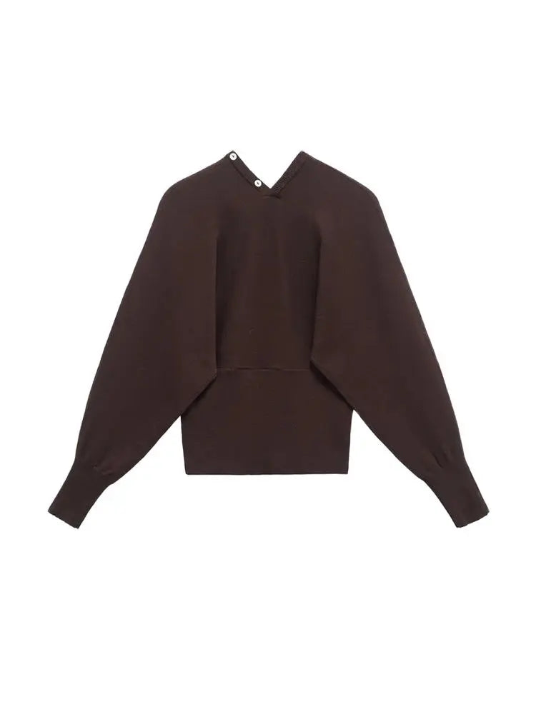 TRZA Women's Fashion Front Button V Neck Knit Cardigan Sweater Long Sleeve Fitted Hem Chic Outerwear Female Tops